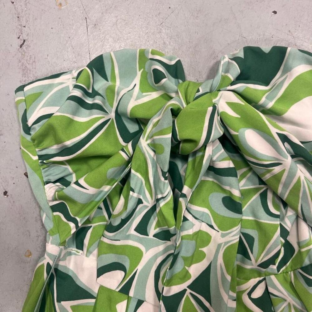 Akaka Green Abstract Strapless Bow Romper Size S - Picture 2 of 6